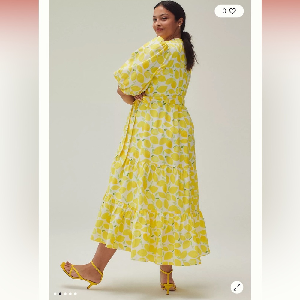 Anthropologie Yellow Lemon-Print Midi Dress - Picture 4 of 4